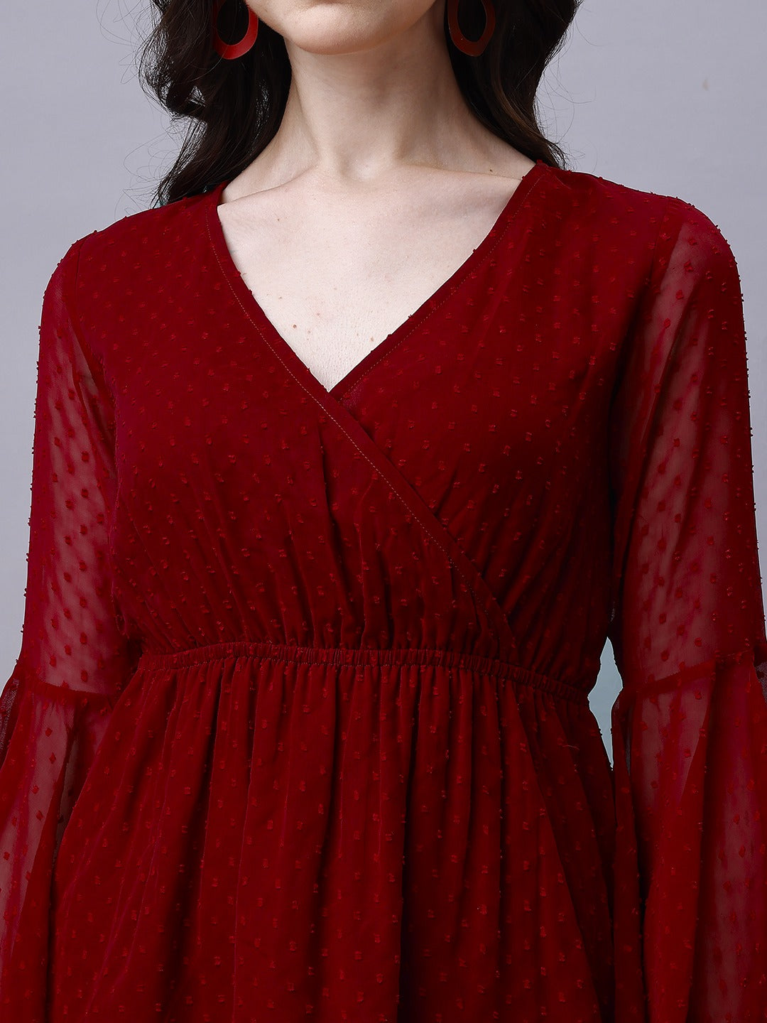 Handkerchief Sleeve Wrap Mini Dress