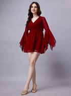 Handkerchief Sleeve Wrap Mini Dress