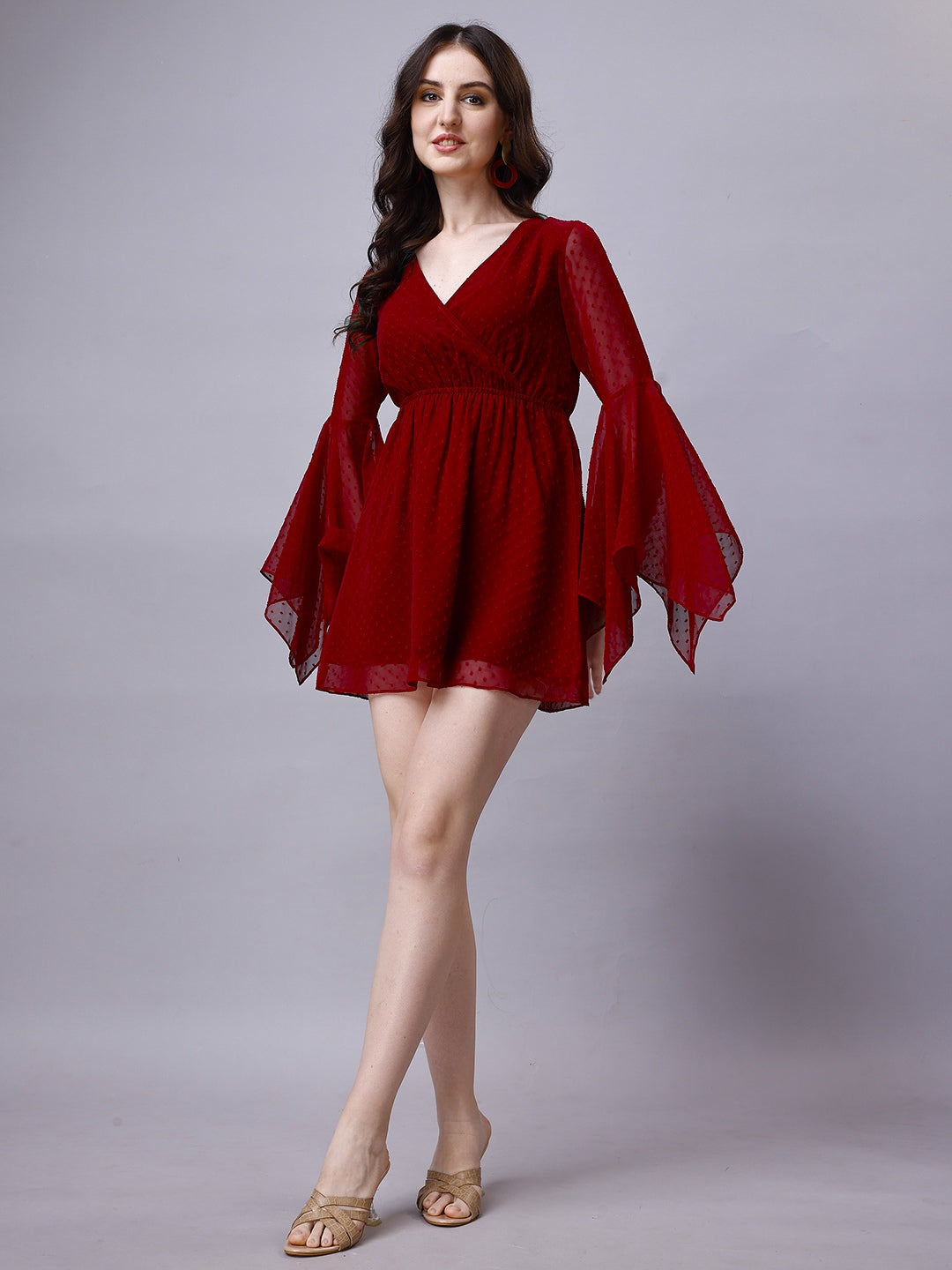 Handkerchief Sleeve Wrap Mini Dress