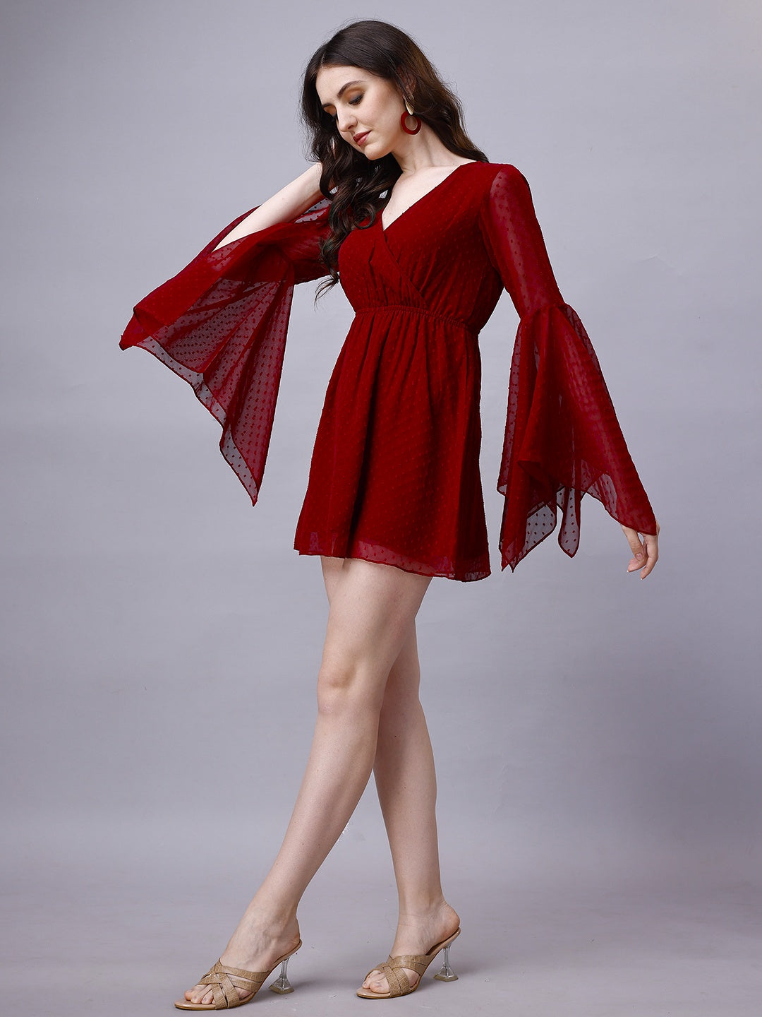 Handkerchief Sleeve Wrap Mini Dress