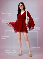 Handkerchief Sleeve Wrap Mini Dress