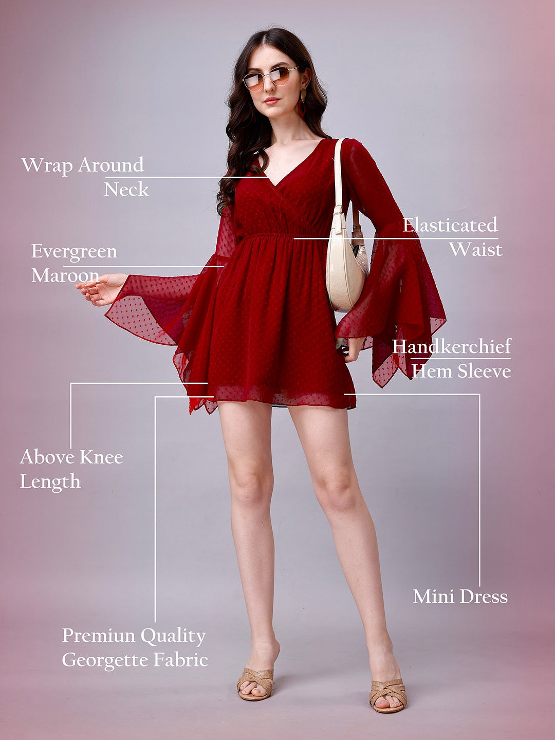 Handkerchief Sleeve Wrap Mini Dress