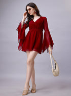 Handkerchief Sleeve Wrap Mini Dress