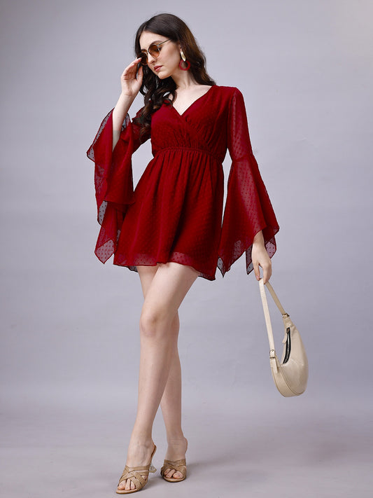 Handkerchief Sleeve Wrap Mini Dress