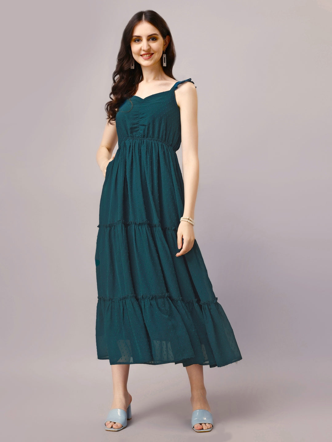 Teal Fit and Flare Maxi Dress
