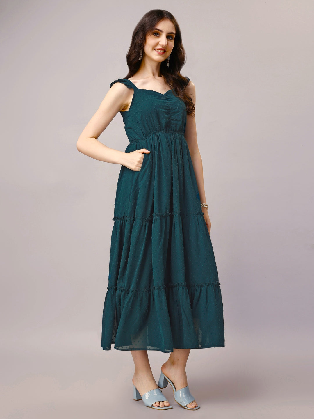 Teal Fit and Flare Maxi Dress