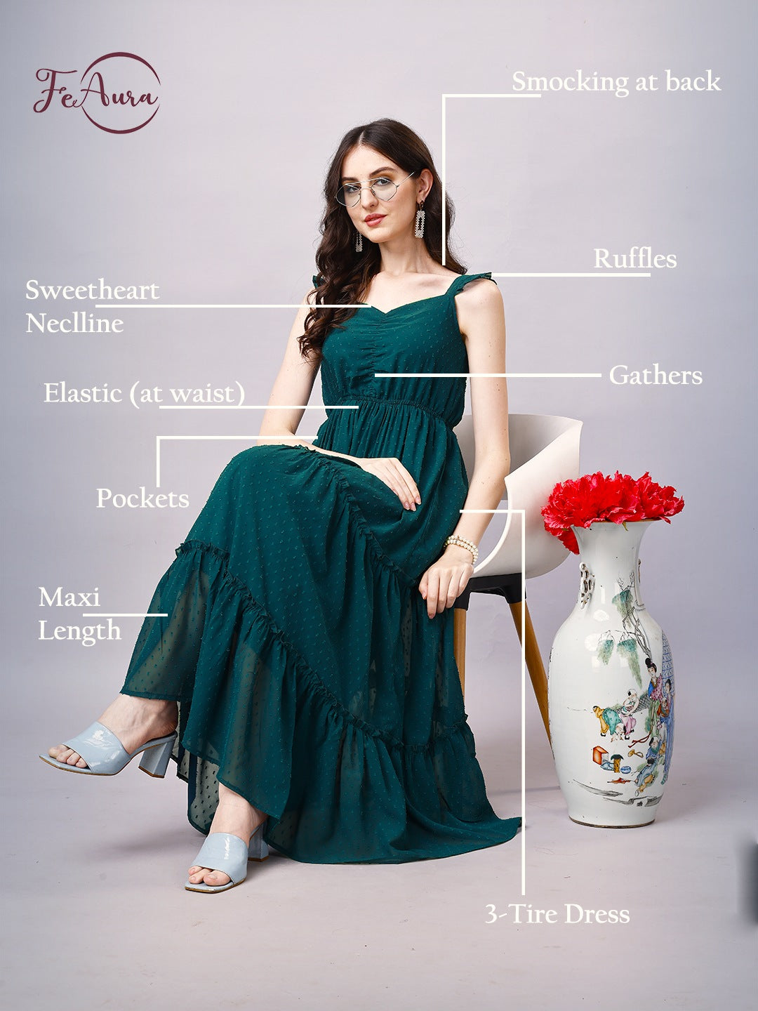 Teal Fit and Flare Maxi Dress