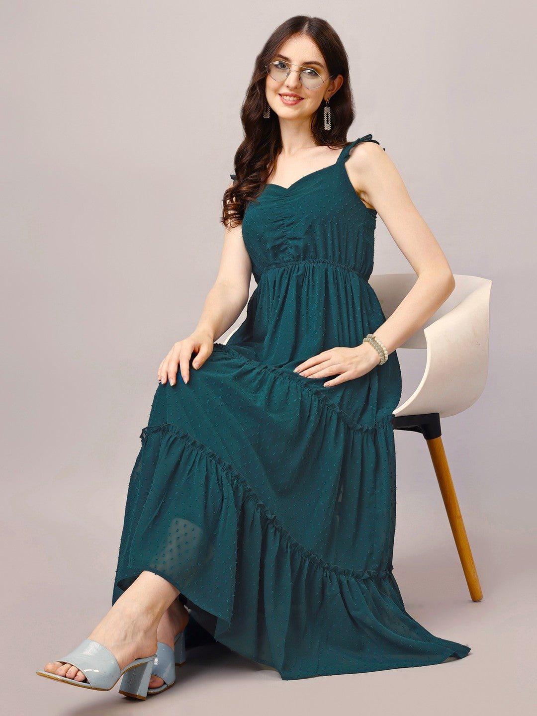 Teal Fit and Flare Maxi Dress