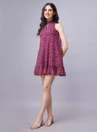 Floral print halter neck dress mini