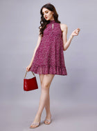 Floral print halter neck dress mini