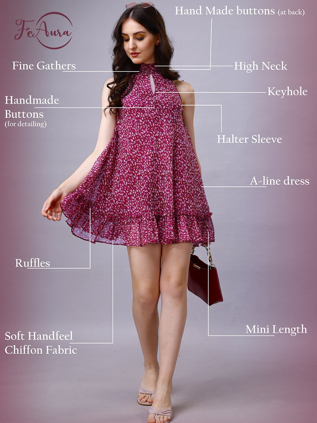 Floral print halter neck dress mini