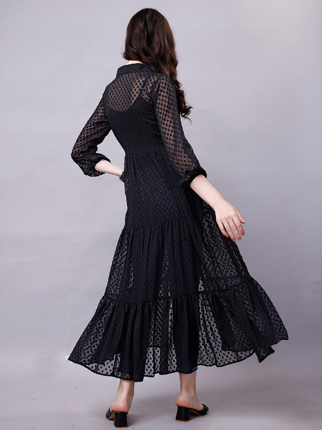 Black Chiffon Long Dress Shirt