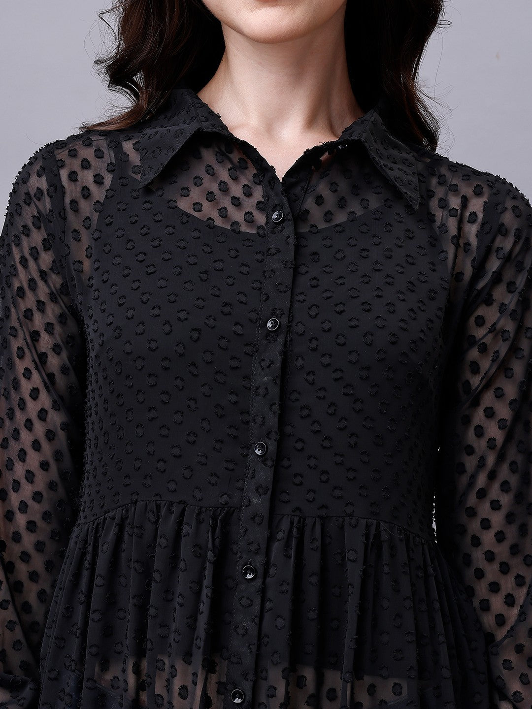 Black Chiffon Long Dress Shirt