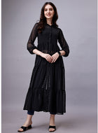 Black Chiffon Long Dress Shirt