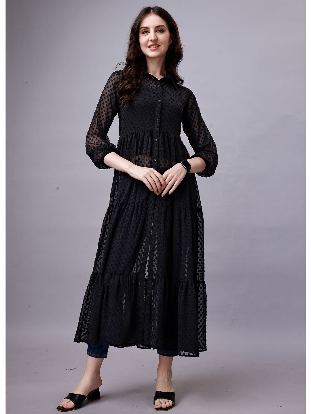 Black Chiffon Long Dress Shirt