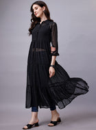 Black Chiffon Long Dress Shirt
