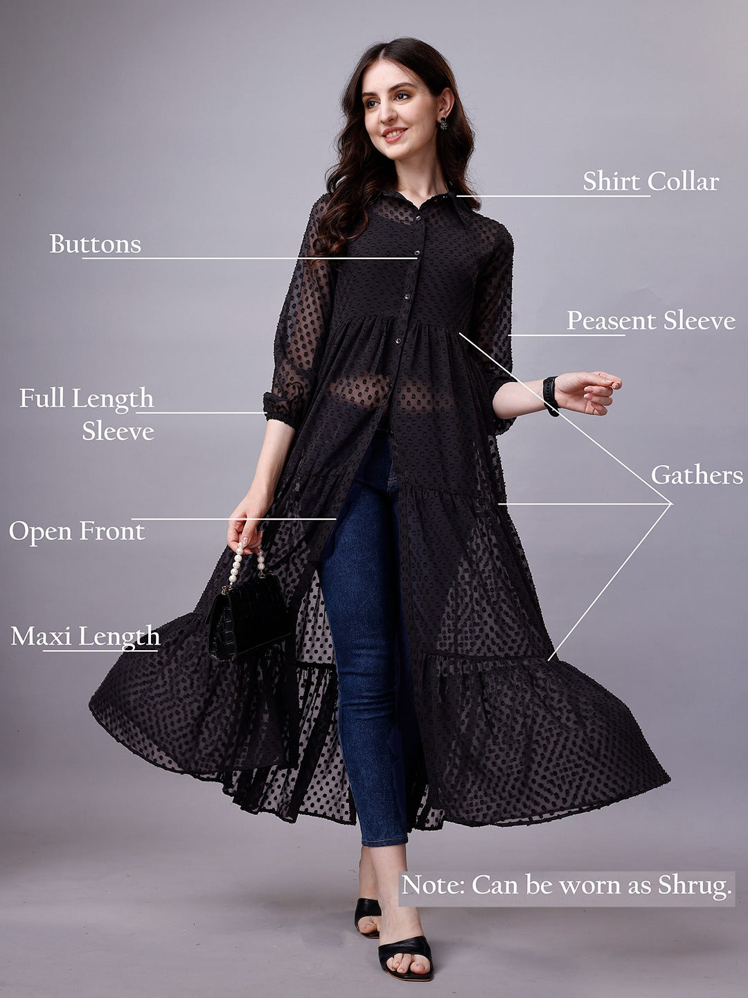 Black Chiffon Long Dress Shirt