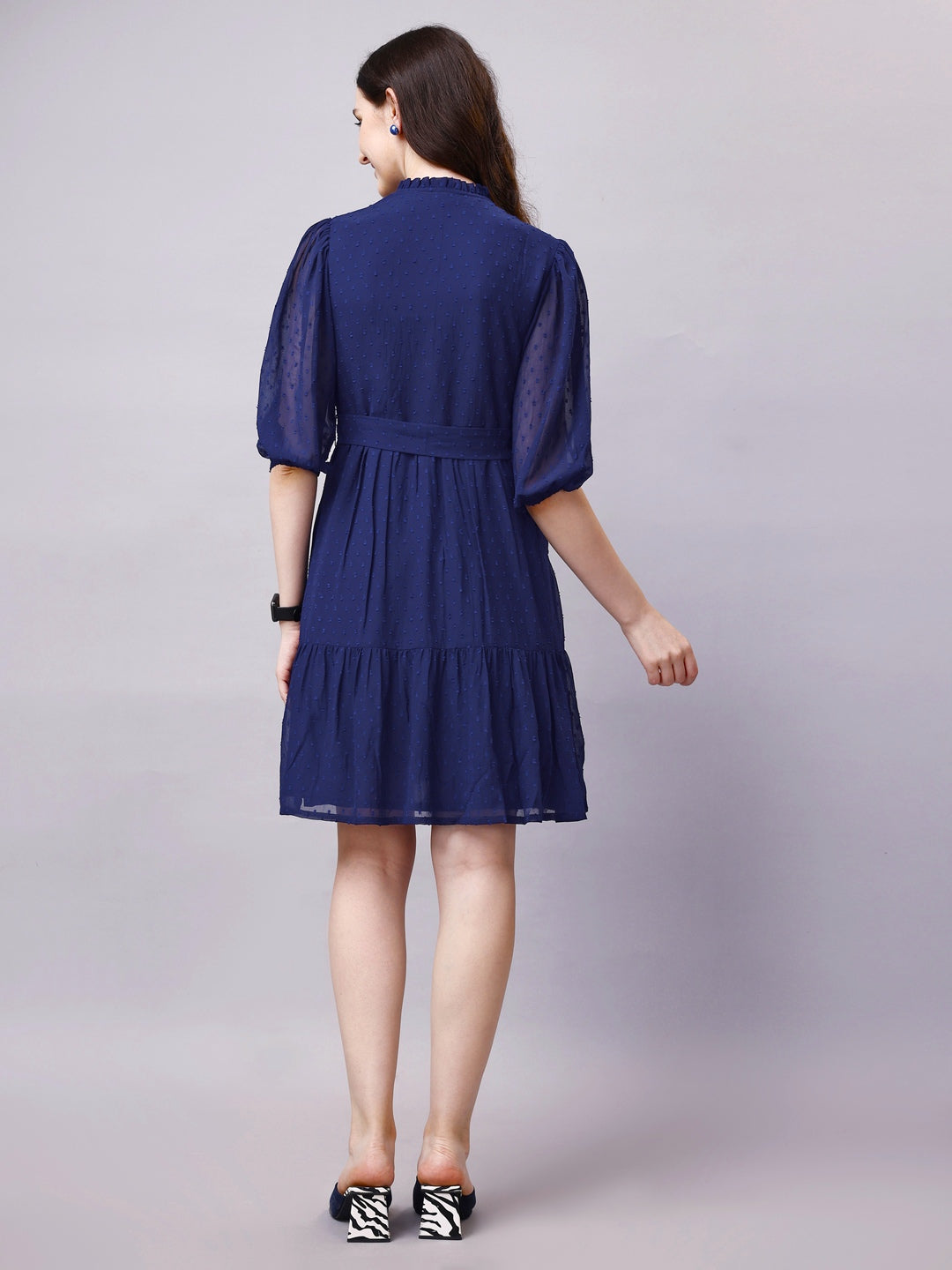 Chiffon Midi Shirt Dress with Belt and Pocket