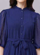 Chiffon Midi Shirt Dress with Belt and Pocket