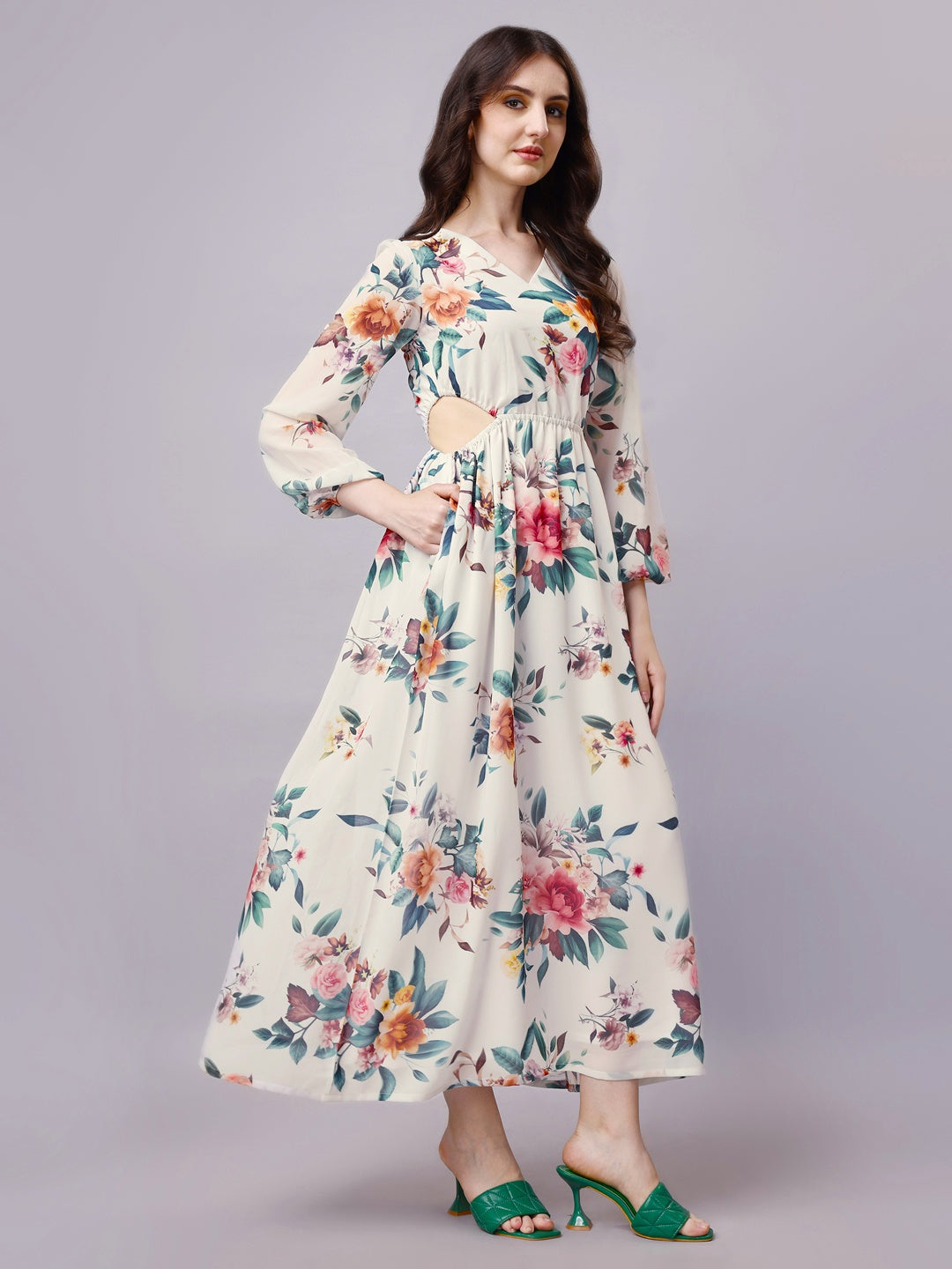 Side Cut Georgette Maxi Dress