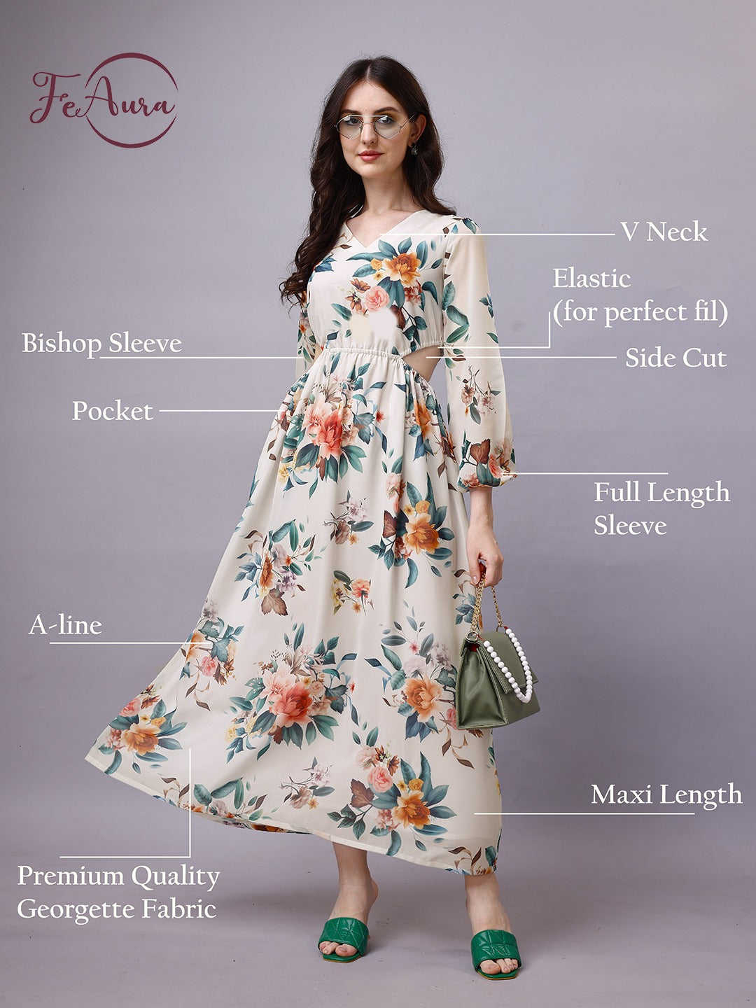 Side Cut Georgette Maxi Dress