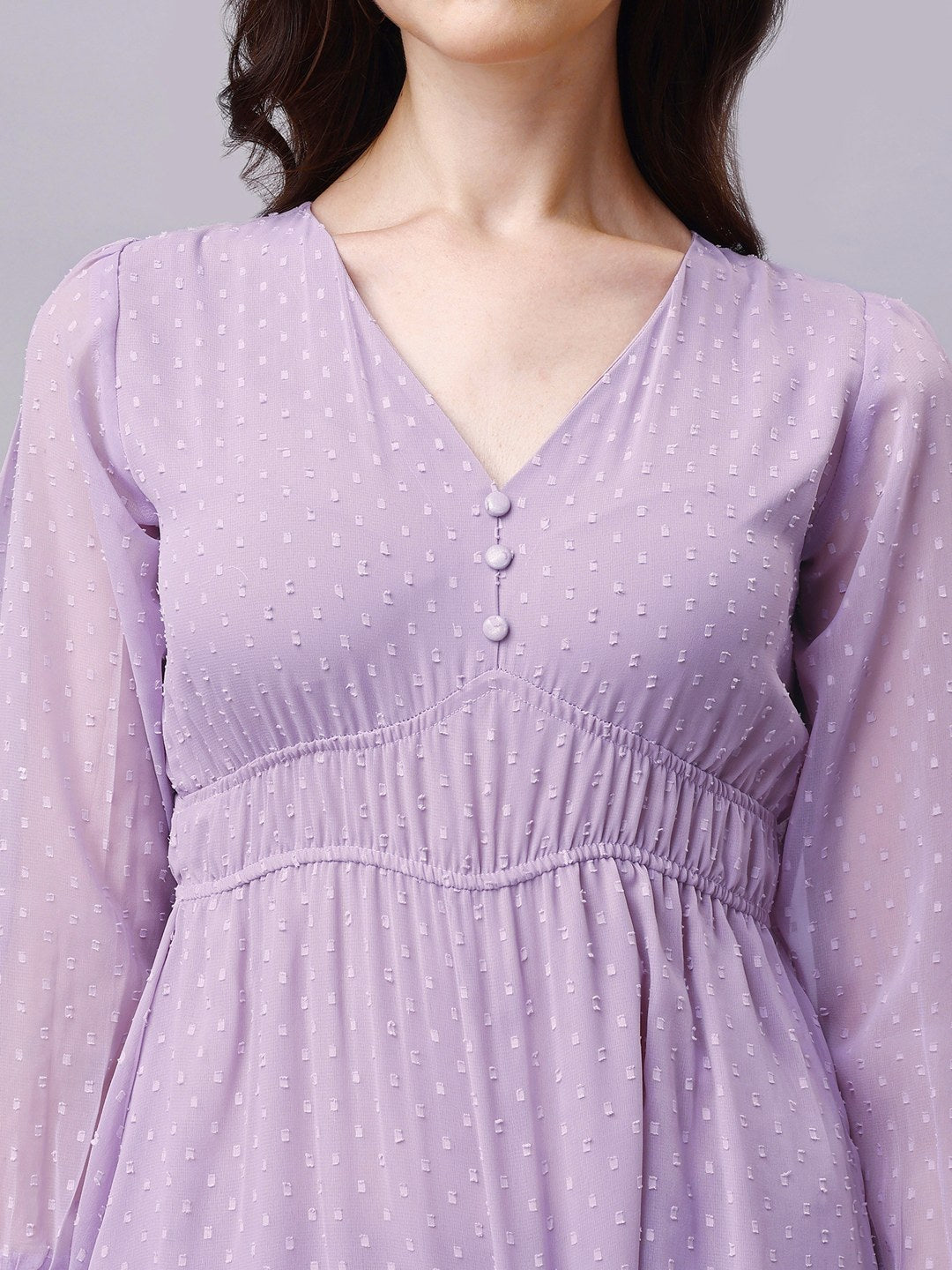 Lilac Chiffon Midi Cute Dress