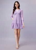 Lilac Chiffon Midi Cute Dress