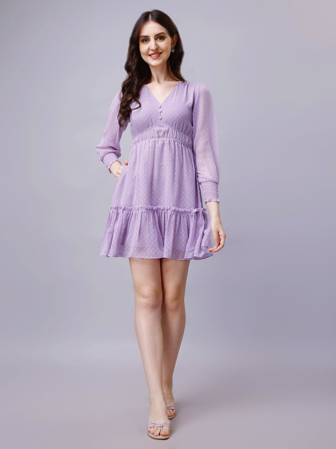 Lilac Chiffon Midi Cute Dress