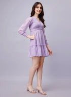 Lilac Chiffon Midi Cute Dress