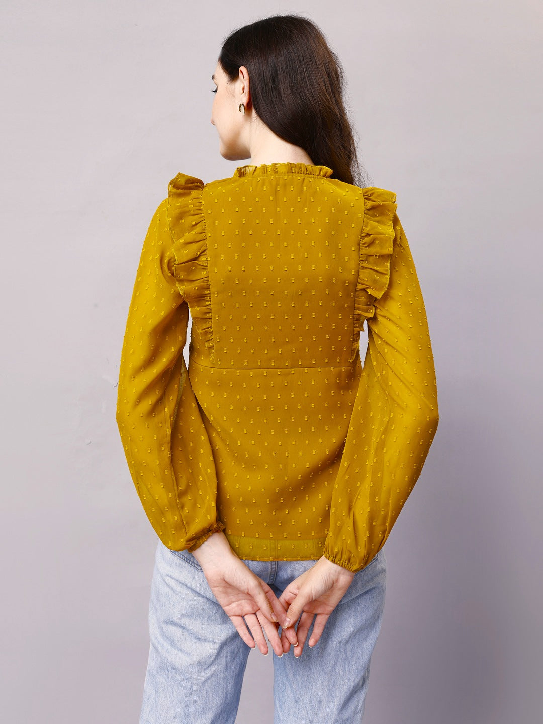 Chiffon Pin Tucks Ruffled Tops