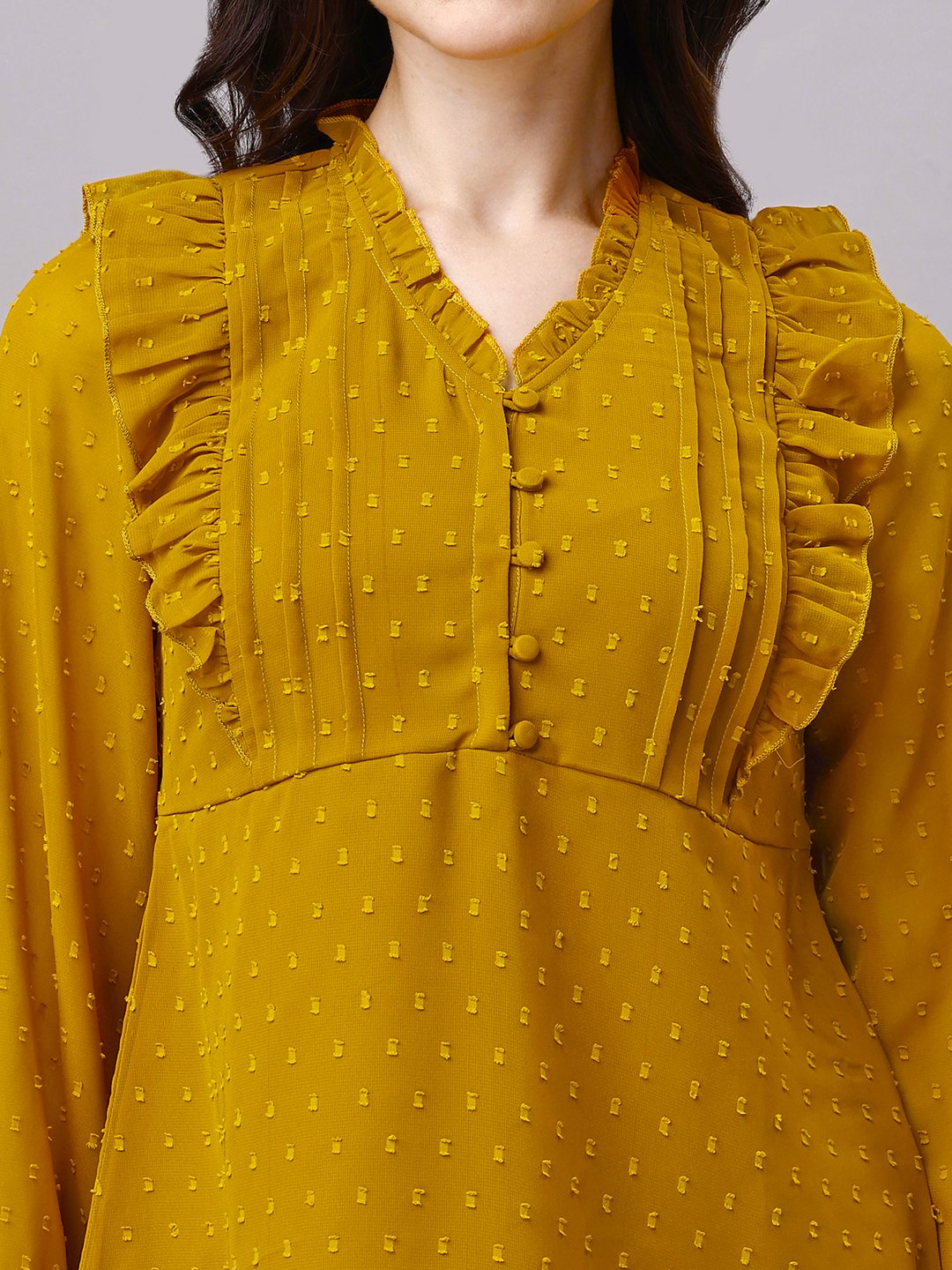 Chiffon Pin Tucks Ruffled Tops