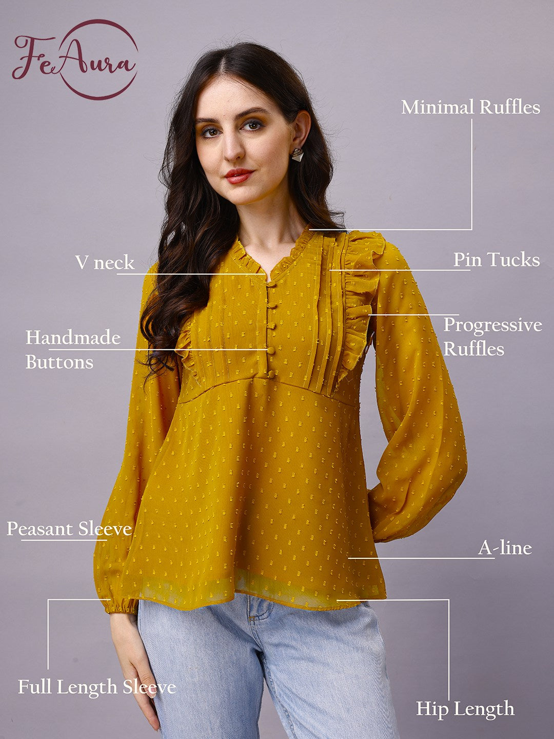 Chiffon Pin Tucks Ruffled Tops