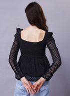 Chiffon Leg-O-Mutton Sleeve Black Top