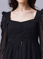 Chiffon Leg-O-Mutton Sleeve Black Top