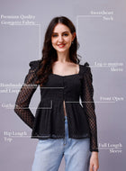 Chiffon Leg-O-Mutton Sleeve Black Top