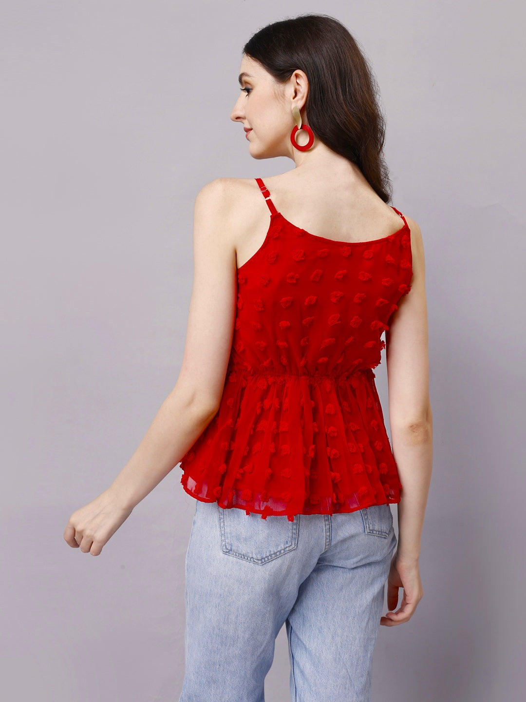 Premium Georgette Cute Red Peplum Top