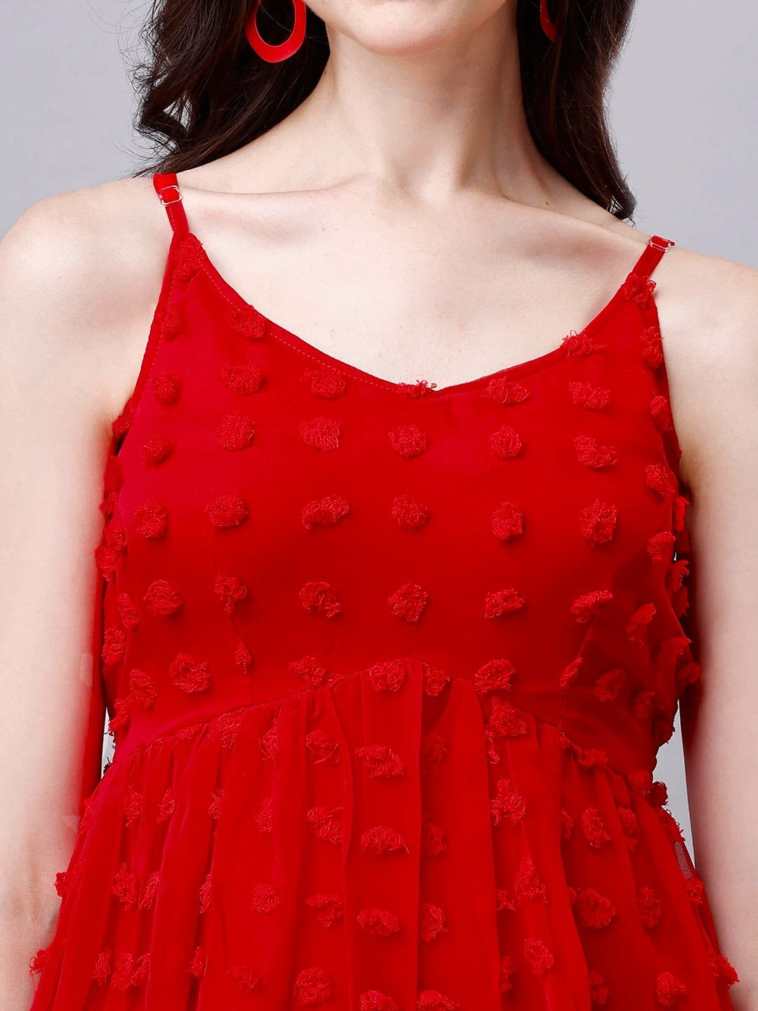 Premium Georgette Cute Red Peplum Top