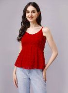 Premium Georgette Cute Red Peplum Top