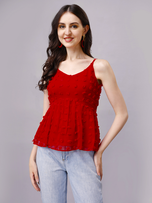 Premium Georgette Cute Red Peplum Top