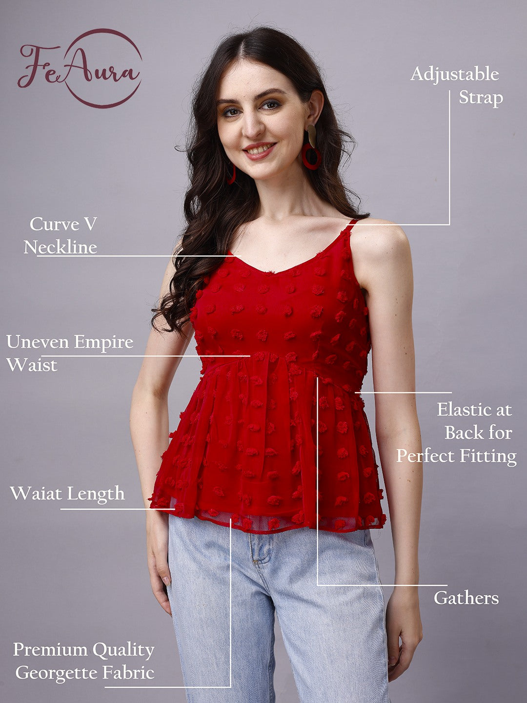 Premium Georgette Cute Red Peplum Top