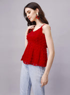 Premium Georgette Cute Red Peplum Top