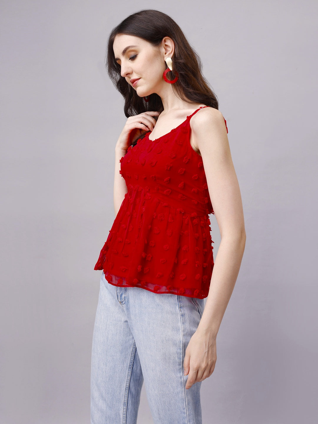Premium Georgette Cute Red Peplum Top