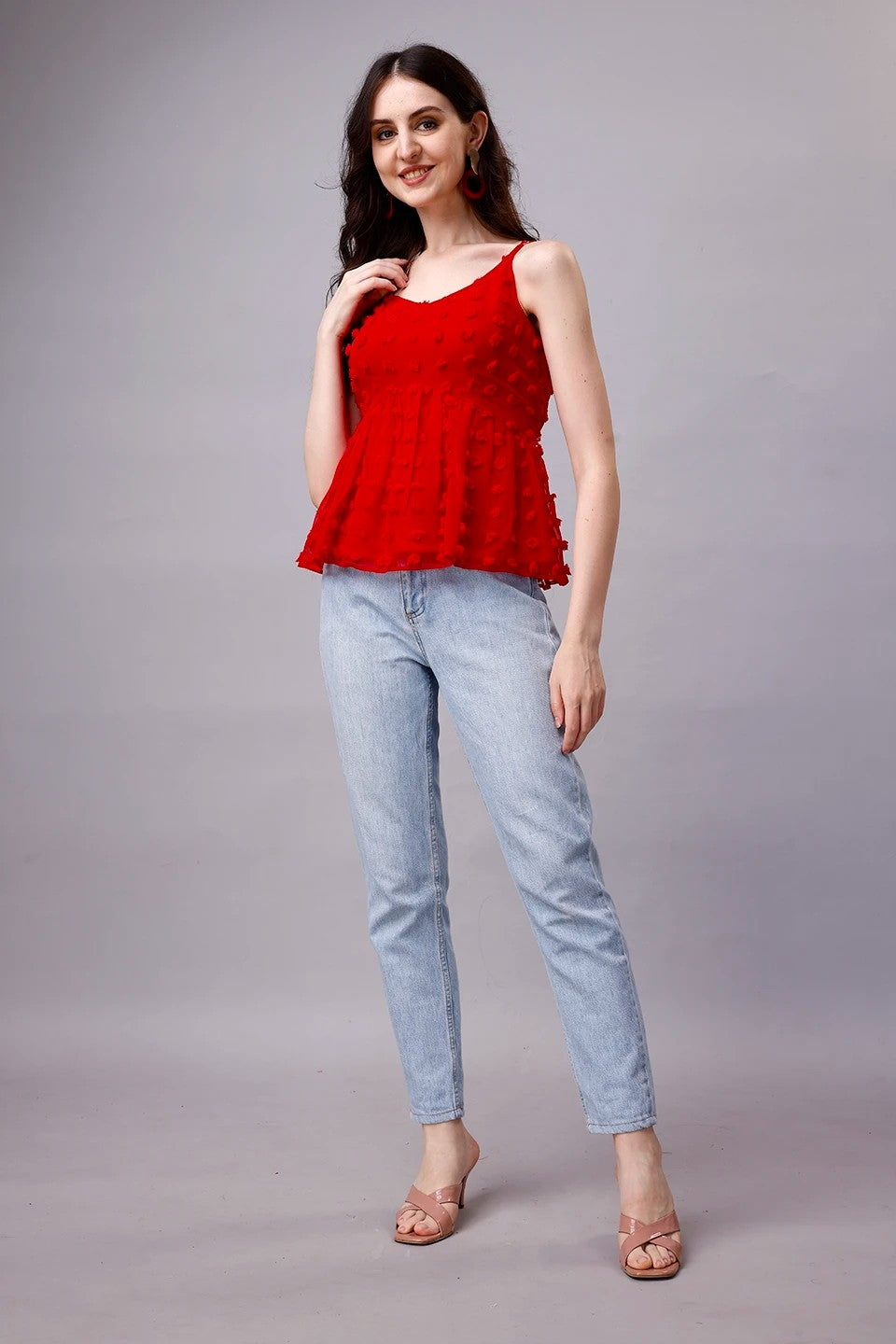 Premium Georgette Cute Red Peplum Top