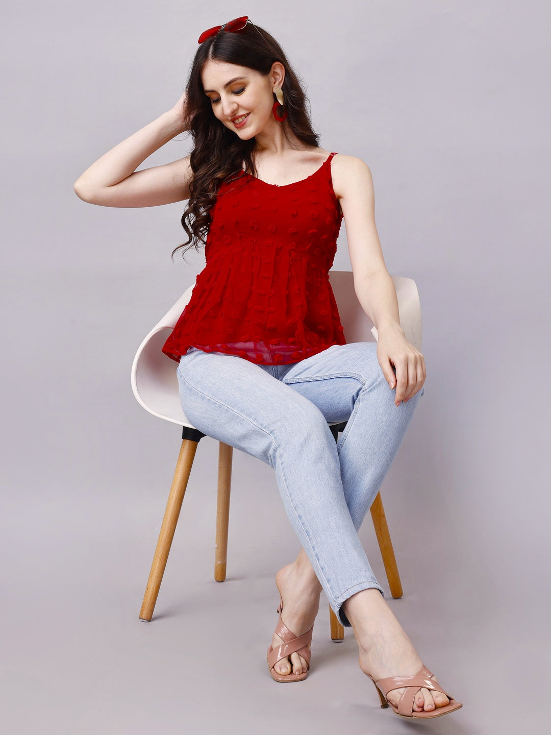 Premium Georgette Cute Red Peplum Top