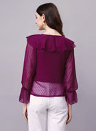 Wine Chiffon Blouse Top with Inner