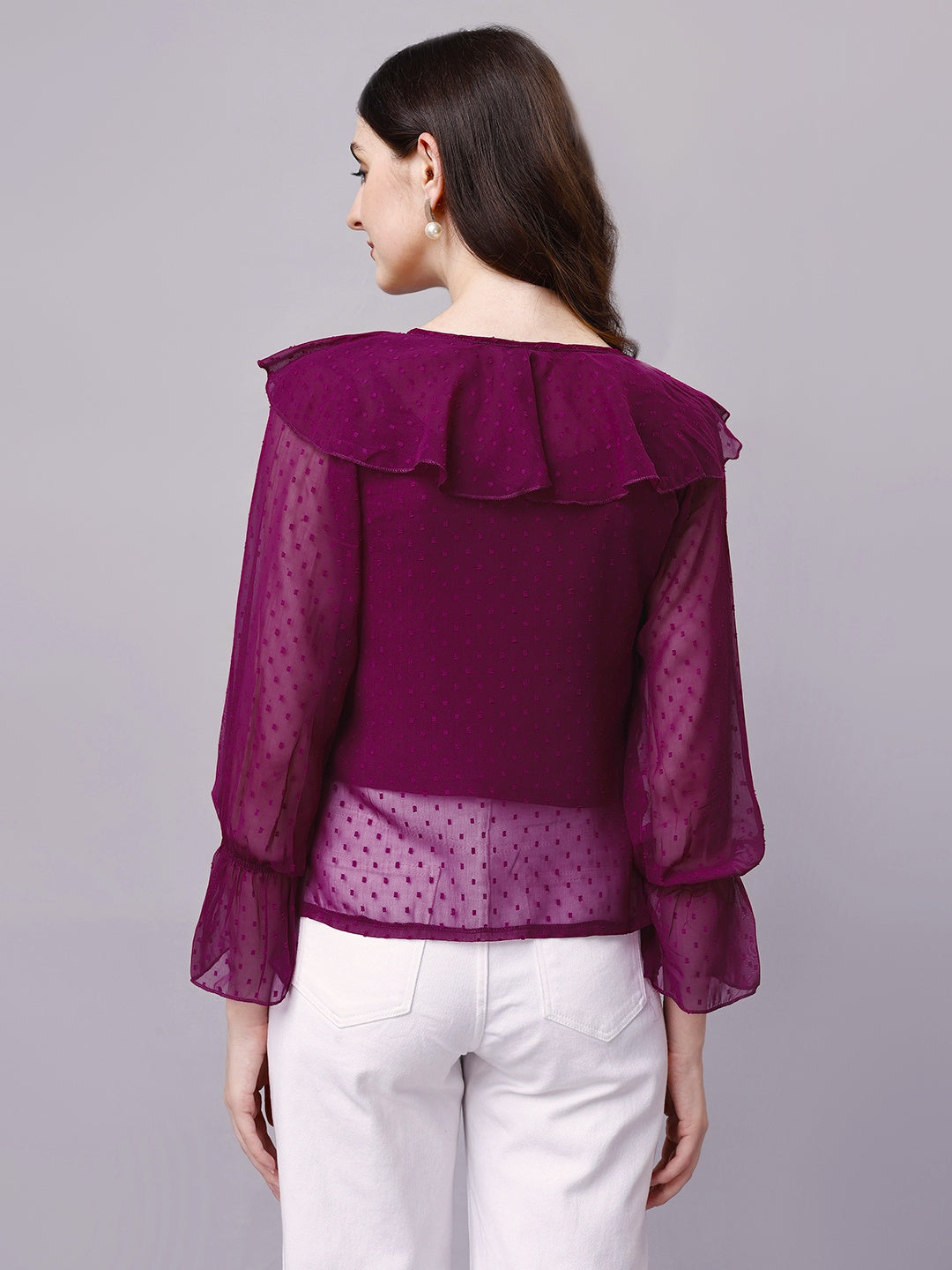Wine Chiffon Blouse Top with Inner