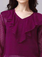 Wine Chiffon Blouse Top with Inner