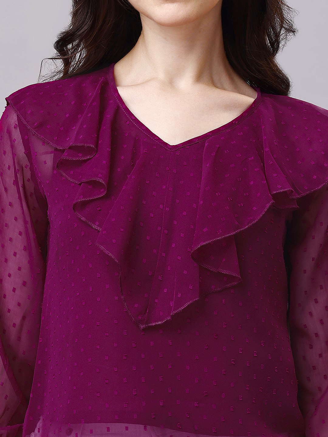 Wine Chiffon Blouse Top with Inner