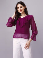 Wine Chiffon Blouse Top with Inner