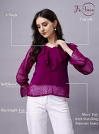Wine Chiffon Blouse Top with Inner